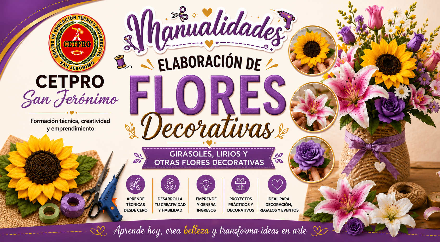 Elaboración de flores decorativas artesanales